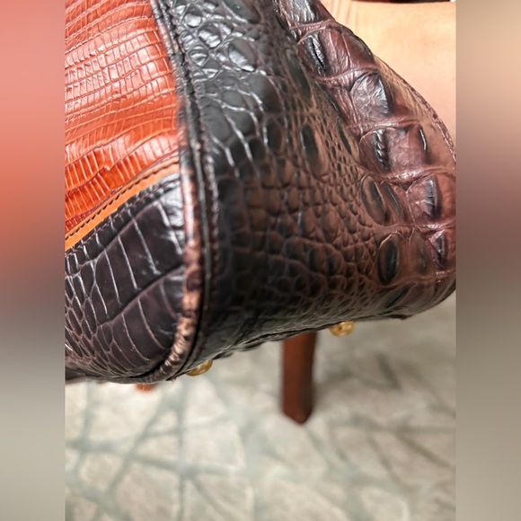 Brahmin Maggie Two Tone Brown Croc-Embossed Leather Hobo With Brass Hardware - Picture 9 of 17